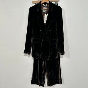 Sleeping with Jacques Jane Bond Brown Velvet Co-ord Set US4 Pants & Blazer Silk
